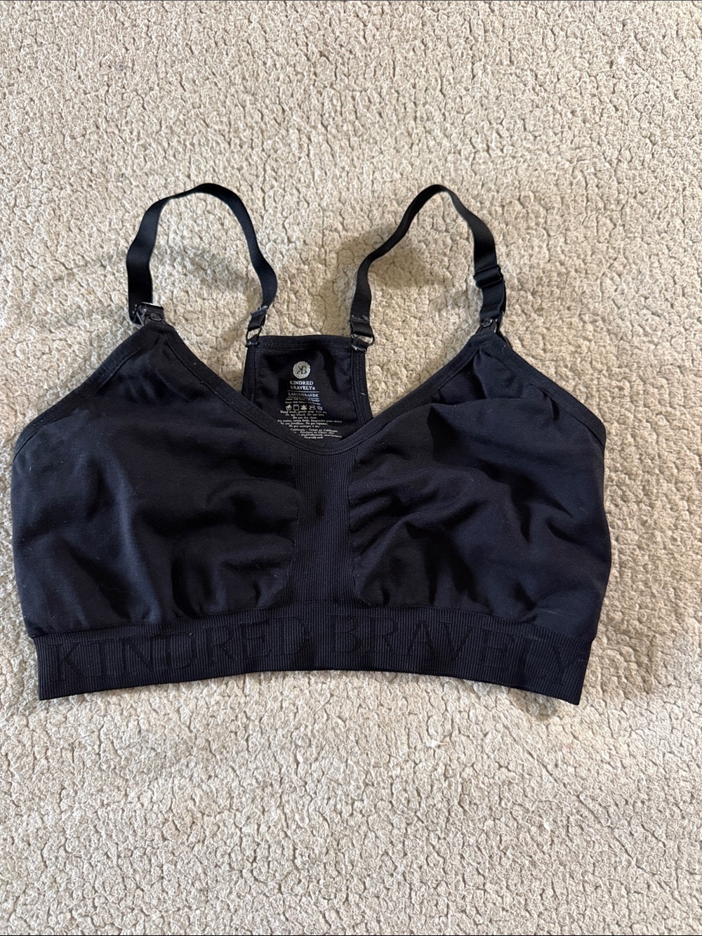 Kindred Bravely Black Seamless Nursing Sports Bra with Front Clips Large